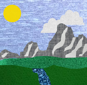 Lorna, mountain landscape, old cloths recycling.jpg